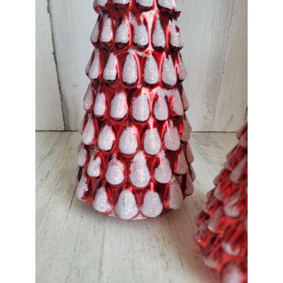 Diamond star Glitter red blown glass tree Xmas home decor set unique - Picture 3 of 8